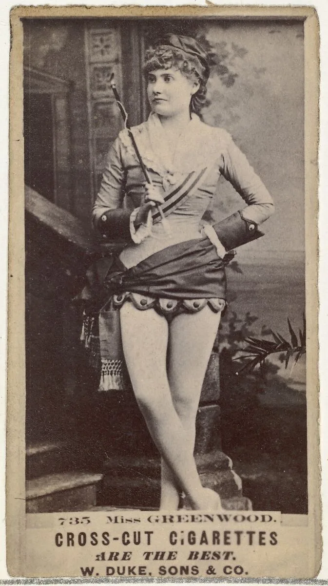 Card Number 735, Miss Greenwood, from the Actors and Actresses series (N145-3) issued by Duke Sons & Co. to promote Cross Cut Cigarettes — W. Duke, Sons & Co.