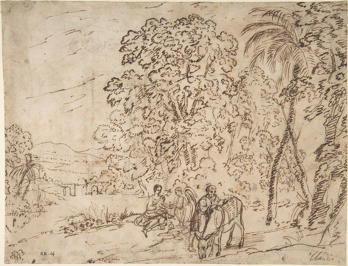 The Rest on the Flight into Egypt (recto); The Arch of Titus, Camp Vaccino (verso) — Claude Lorrain (Claude Gellée)