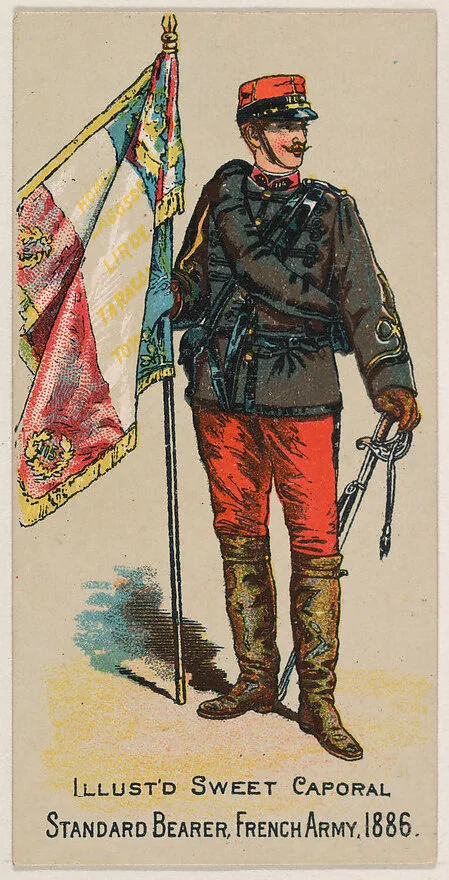 Standard Bearer, French Army, 1886, from the Military Series (N224) issued by Kinney Tobacco Company to promote Sweet Caporal Cigarettes — Kinney Brothers Tobacco Company