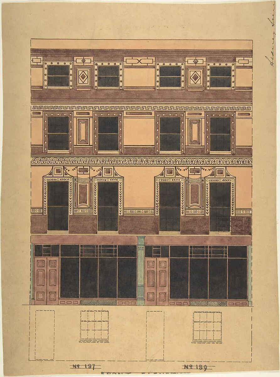 Vertical Section of a Four-Story House with Greek Wall Ornament — Anonymous, British, 19th century