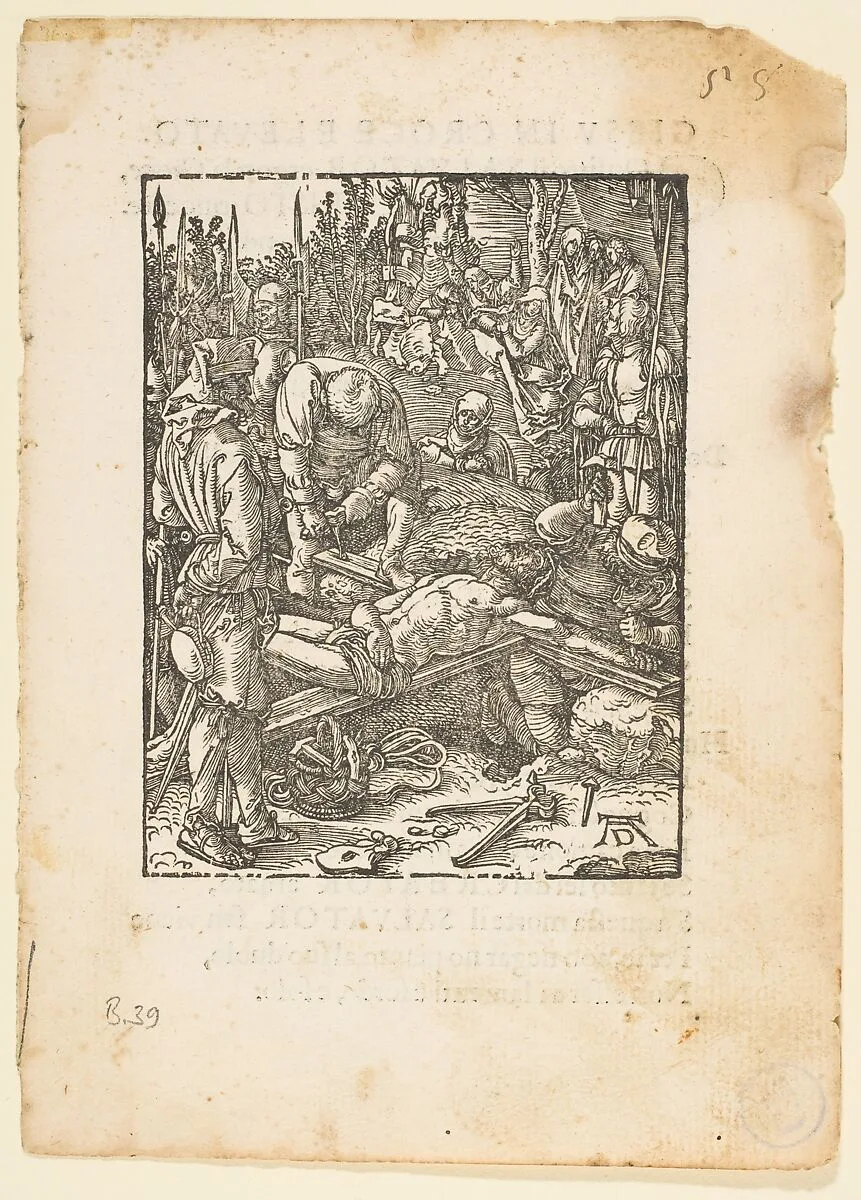 Christ Nailed to The Cross, from "The Small Passion", edition Venice — Albrecht Dürer