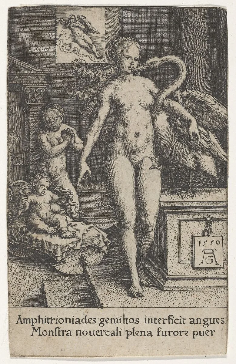 Leda with the Swan and Hercules as a Child, from "The Labors of Hercules" — Heinrich Aldegrever