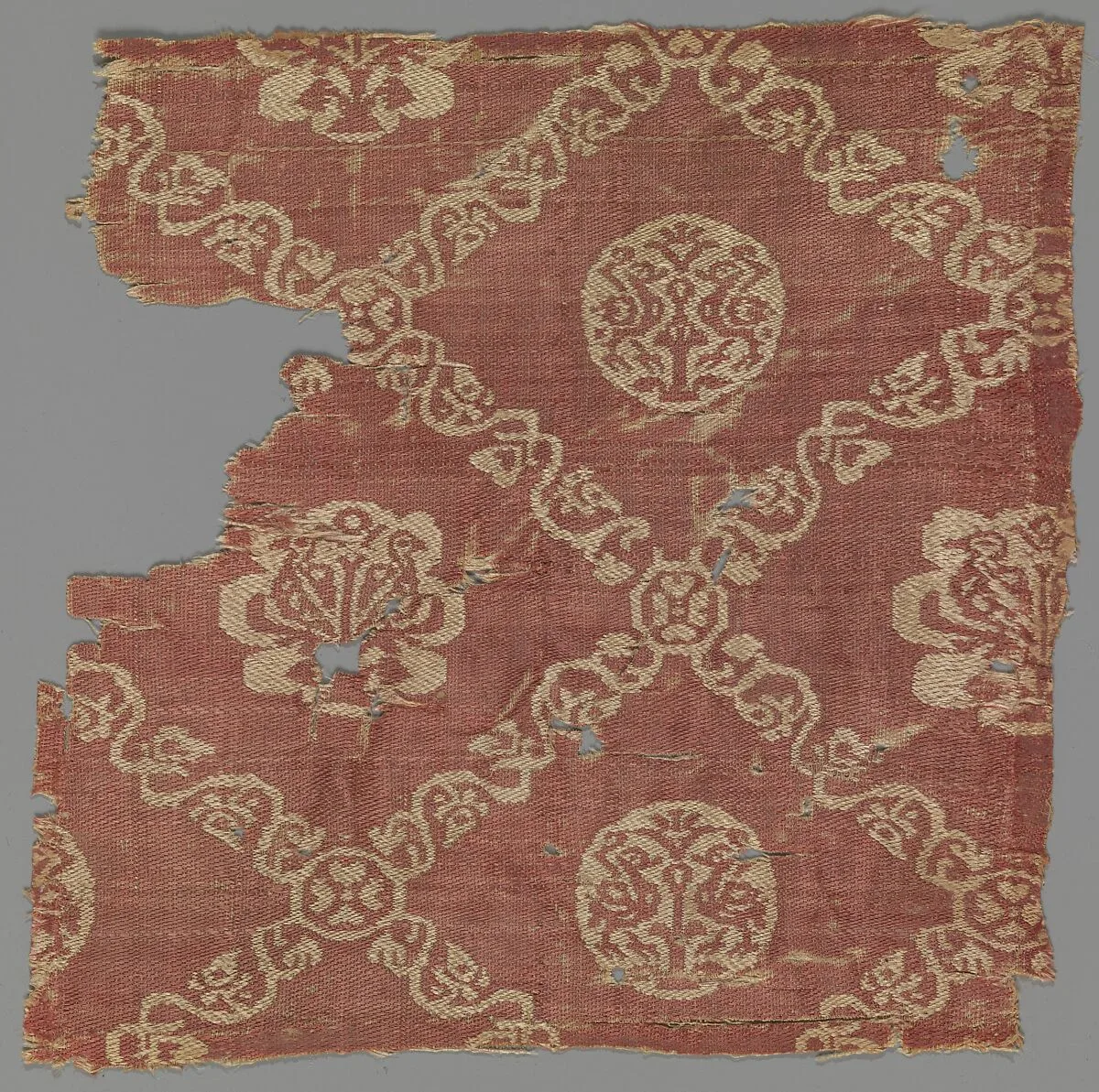 Textile Fragment with Vine Lattice and Birds — Unknown