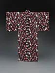 黒地変り菱格子模様銘仙着物|Meisen Kimono with Diamond Patterns — Unknown