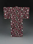 黒地変り菱格子模様銘仙着物|Meisen Kimono with Diamond Patterns