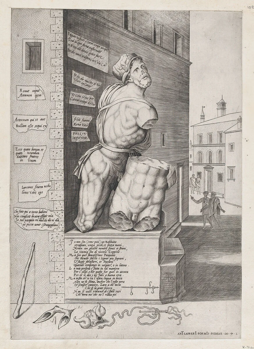 Speculum Romanae Magnificentiae: Statue of Pasquin in the House of Cardinal Ursino — Nicolas Beatrizet|Antonio Lafreri