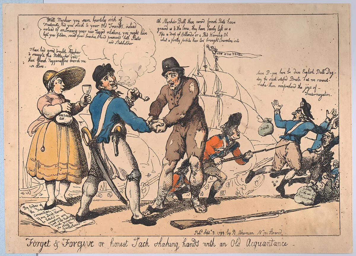 Forget & Forgive, or Honest Jack Shaking Hands with and Old Acquaintance — Rudolph Ackermann, London|Thomas Rowlandson