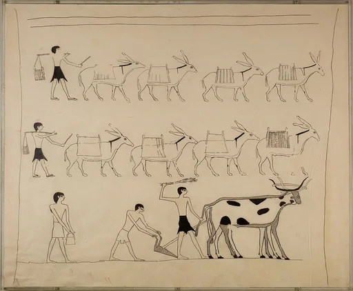 Laden Donkeys and Men Plowing, Tomb of Djari