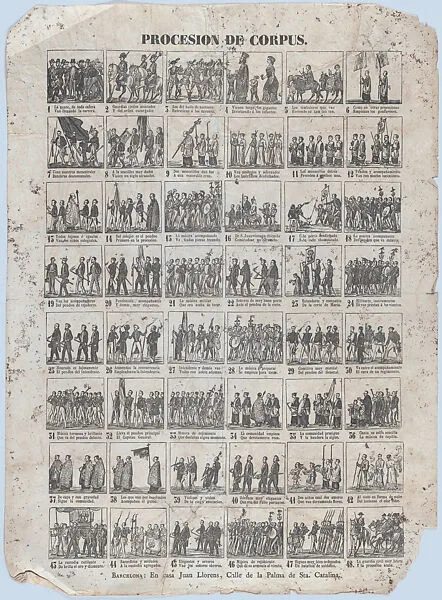 Broadside with 48 scenes illustrating the procession of the Corpus Christi — Juan Llorens|Saourni