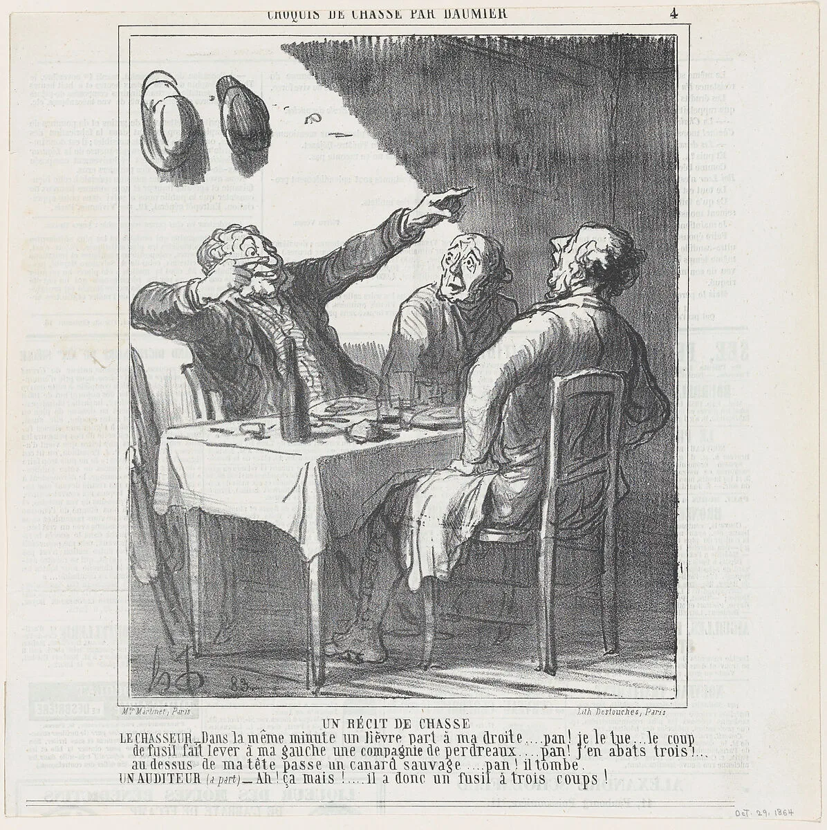 Hunters' tales, from 'Hunting sketches,' published in Le Charivari, October 29, 1864 — Aaron Martinet|Destouches|Honoré Daumier