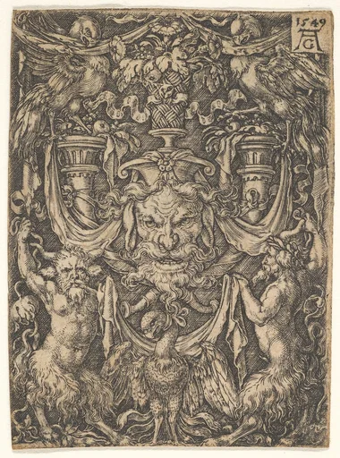 Ornamental Design with a Mask and an Eagle between Two Fauns below