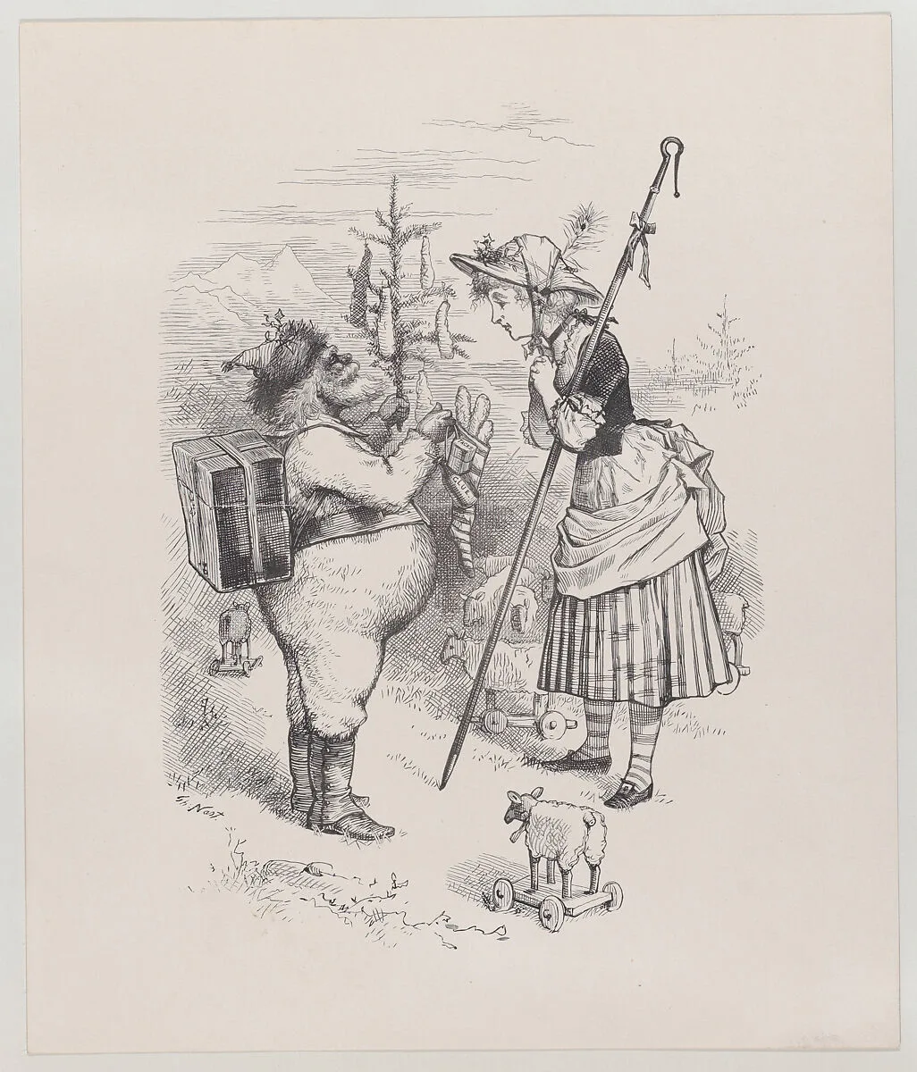 Santa Claus and Little Bo Peep (published in "Harper's Young People," December 23, 1879) — Thomas Nast