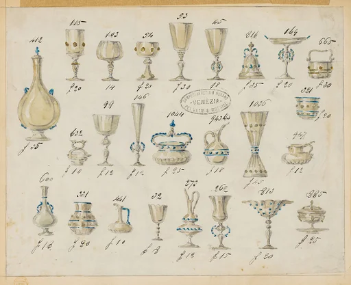 One of Twenty-Three Sheets of Drawings of Glassware (Mirrors, Chandeliers, Goblets, etc.)
