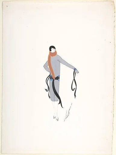Design for Silver Coat Trimmed in Black Sashes for "Manhattan Mary," Majestic Theater, New York