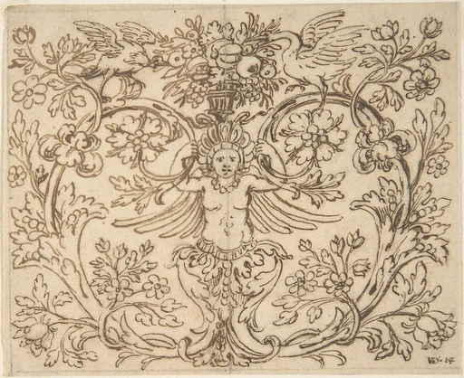 Design for a Decroative Panel with a Hybrid Figure from which Two Tendrils Emerge