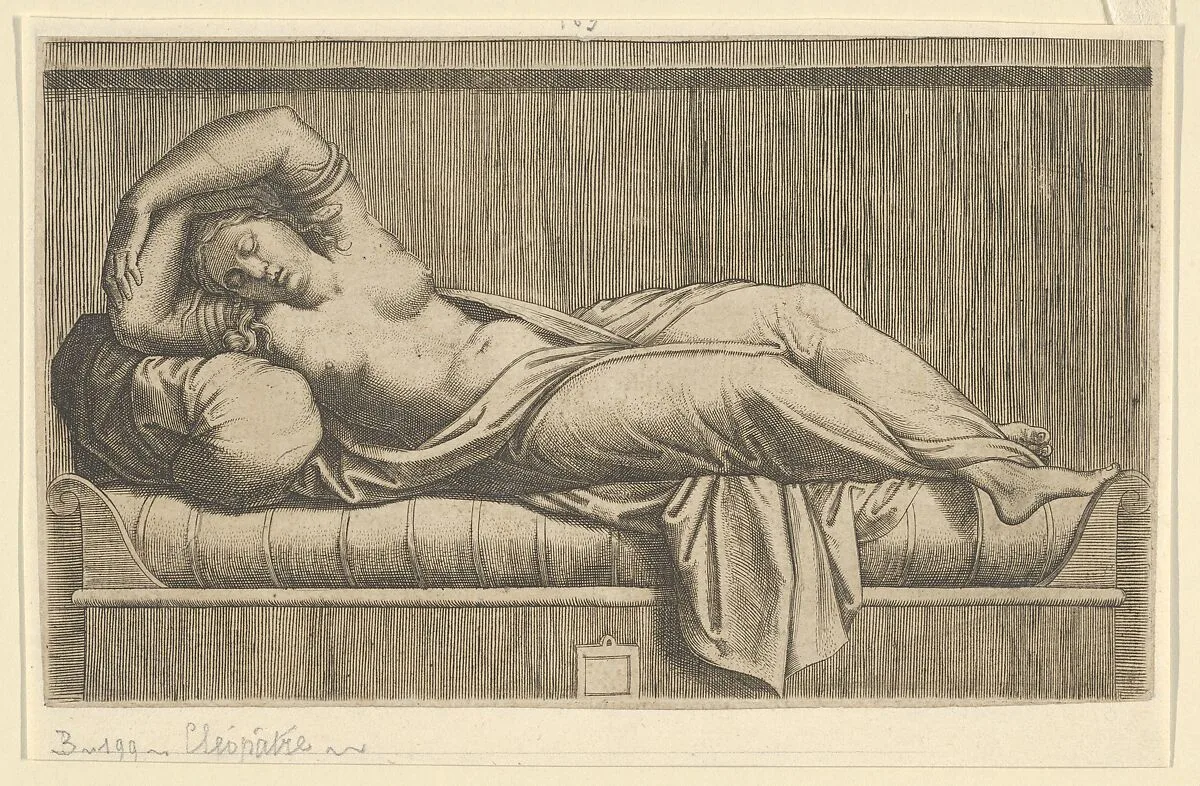 Cleopatra, partly naked laying on a bed — Marcantonio Raimondi|Anonymous|Raphael (Raffaello Sanzio or Santi)
