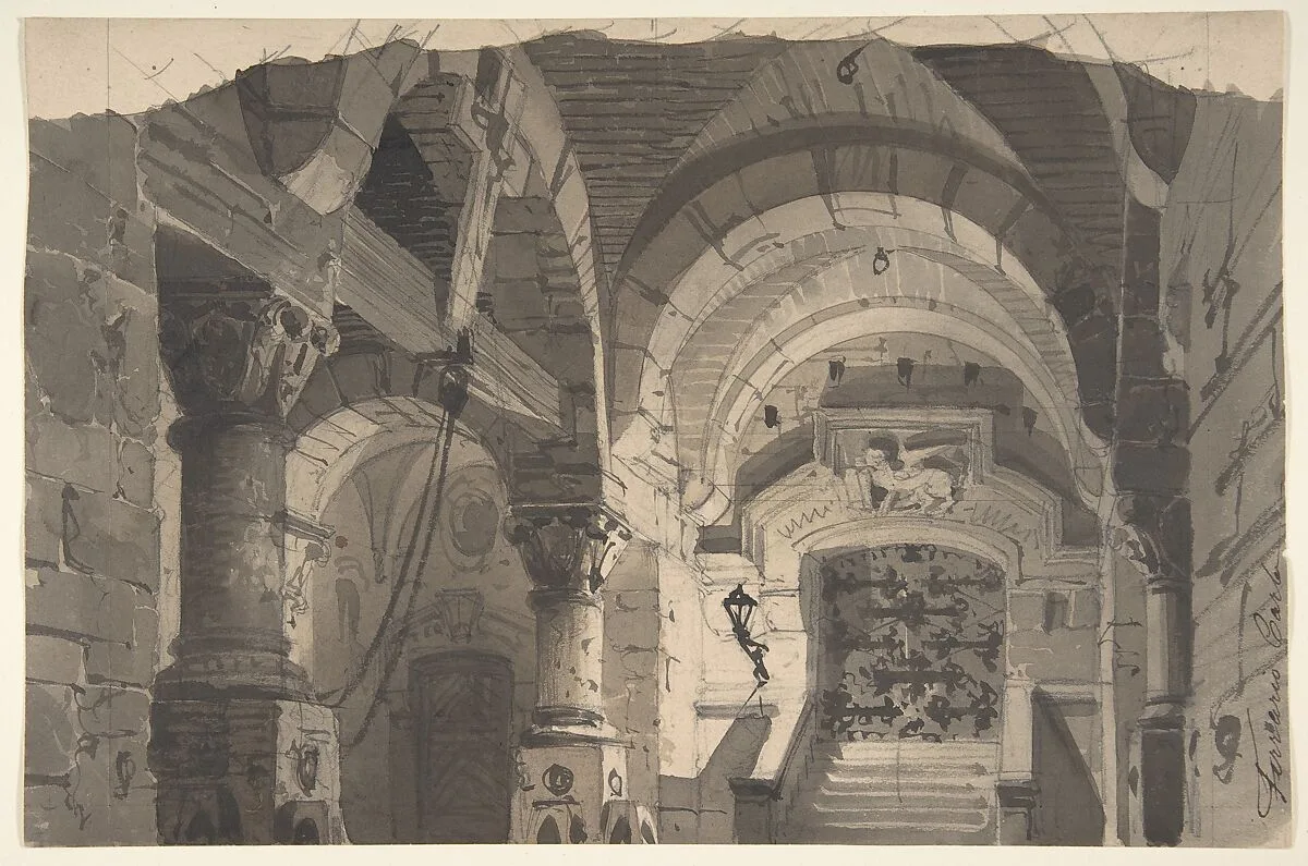 Design for a Stage Set of a Crypt (for the Opera 'La Morosina' ?) — Carlo Ferrario