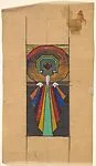 Vertical Panel Divided into Two Rectangular Sections, with a Multi-Colored Fan on a Gray Background at Top — Anonymous, French, 20th century