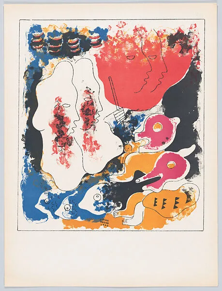 Plate 10: composition of hybrid human and animal forms, from the 'Popol-Vuh' — Carlos Mérida|Talleres Gráficos de la Nación, Mexico, D.F.