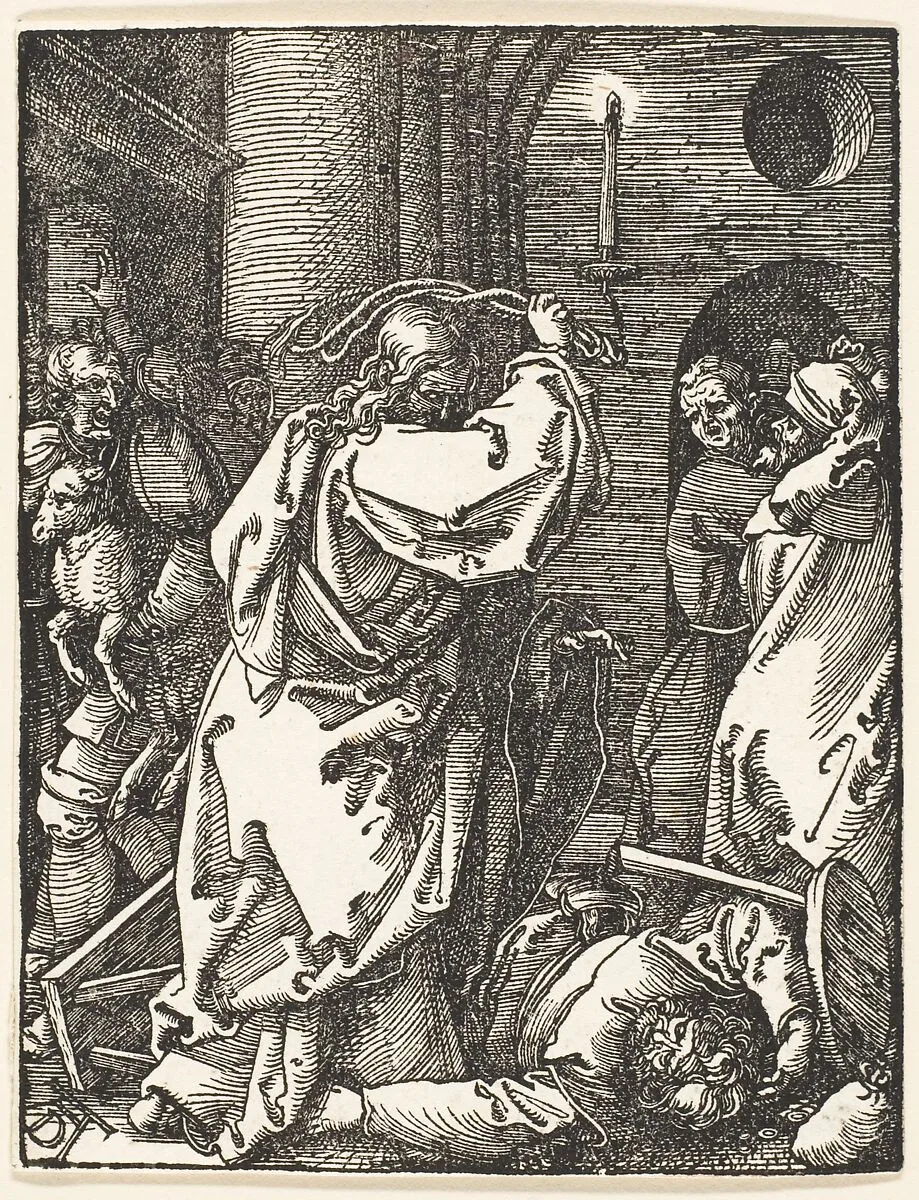 Christ Expelling the Money Lenders, from "The Small Passion" — Albrecht Dürer