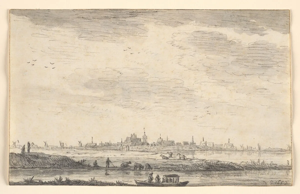 Distant Town Seen across Water and Fields — Jan van Goyen