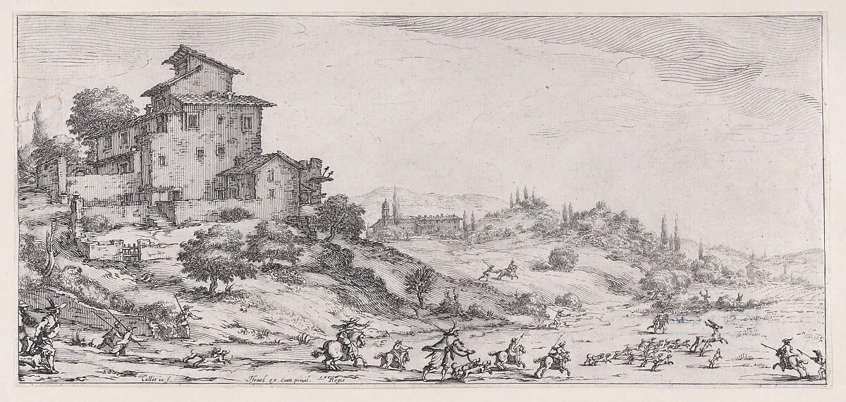Le Chasse au Cerf (The Stag Hunt), from Paysages Gravés pour Jean de Médicis appelées aussi Paysages Dessinés a Florence, Vues de Florence, Paysages d'Italie, et Paysages Définitifs (Landscapes Engraved for Giovanni de'Medici, Landscapes Designed in Florence, Views of Florence, Landscapes of Italy, and Definitive Landscapes) — Israël Henriet|Jacques Callot|Don Giovanni de' Medici