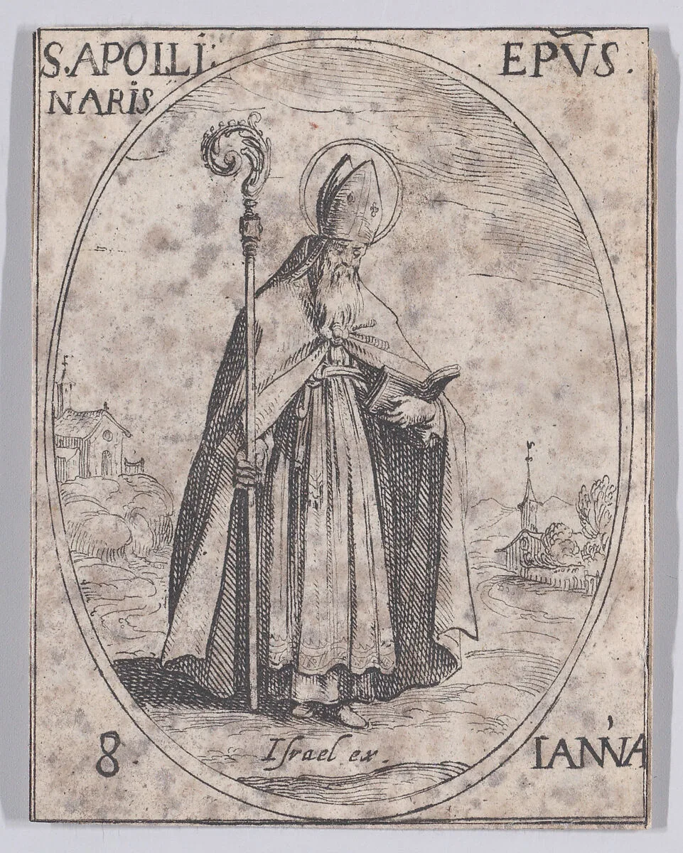 S. Apollinaire, évêque (St. Apollinaris, Bishop), January 8th, from "Les Images De Tous Les Saincts et Saintes de L'Année" (Images of All of the Saints and Feast Days of the Year) — Jacques Callot|Israël Henriet