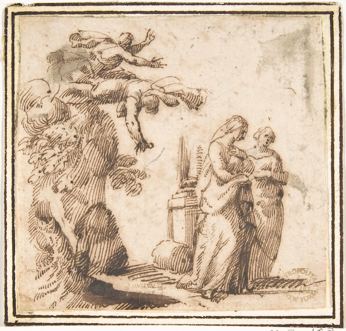 Unidentified Subject (Two Falling Figures and Two Standing Women in a Landscape) — Francesco Allegrini