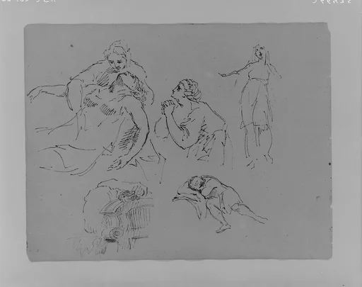 Dying Figure in the Arms of a Woman; Praying Woman; Standing Woman; Architectual Detail; Sleeping Figure (from Sketchbook)