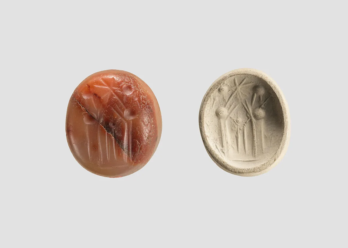 Stamp seal (oval conoid) with cultic scene — Unknown