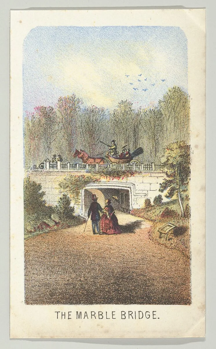The Marble Bridge, Near the Lake, from the series, Views in Central Park, New York, Part 3 — Louis Prang & Co.