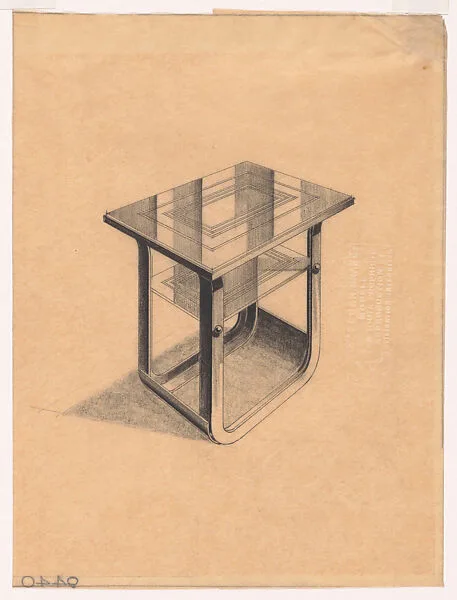 Presentation Drawing for a Side Table with a Wrought-Iron Base and a Glass (?) Top — Edgar Brandt