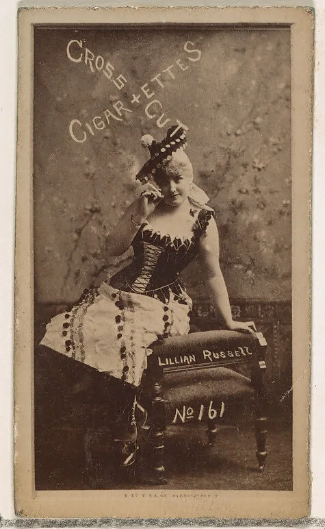 Card Number 161, Lillian Russell, from the Actors and Actresses series (N145-1) issued by Duke Sons & Co. to promote Cross Cut Cigarettes — W. Duke, Sons & Co.