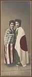 [Japanese Women Cloaked in American and Japanese Flags]