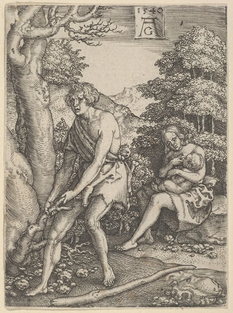 Adam and Eve at Work, from The Story of Adam and Eve — Heinrich Aldegrever
