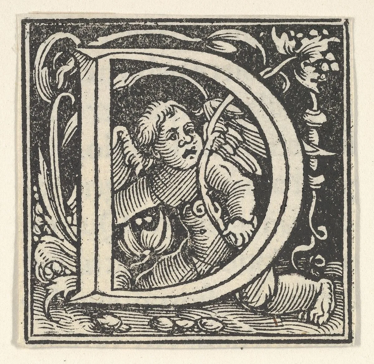 Initial letter D with putto — Heinrich Vogtherr the Elder