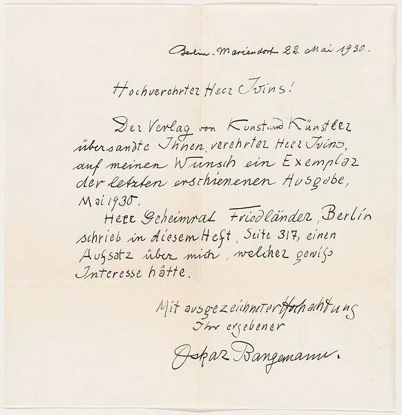 Letter adressed to Mr. Ivins, May 22, 1930 — Oskar Bangemann