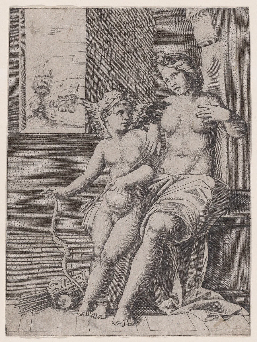 Venus and Eros — Anonymous, Italian, 16th to early 17th century|Agostino Veneziano (Agostino dei Musi)