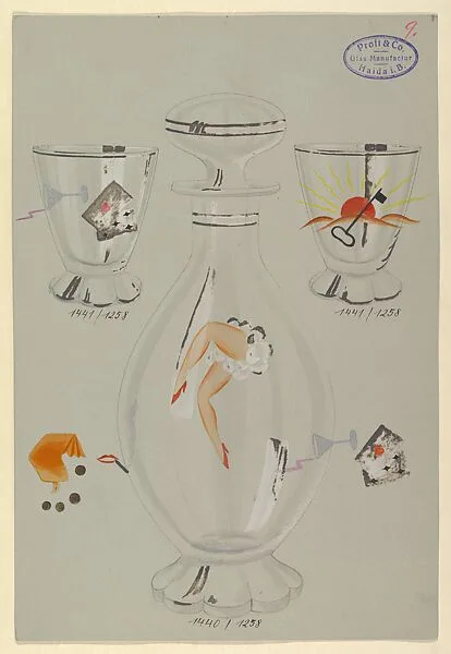 Design for Glass Caraffe and Tumblers with Gambling Motifs — Proft & Co. Glas Manufactur