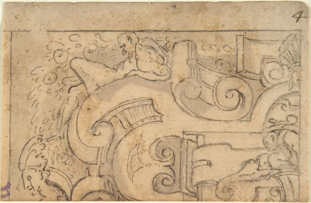 Fragment of Strapwork Design (tracing?) — Anonymous, Italian, 16th century