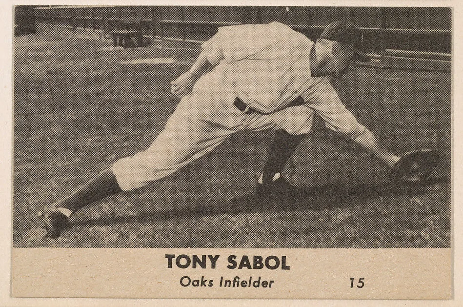 Tony Sabol, Oaks Infielder, No. 15, from the Oakland Baseball Players (Oaks) series (D317), issued by Sunbeam Bread and Remar Bread. (Album 307, page 146) — Sunbeam Bread|Remar Baking Company