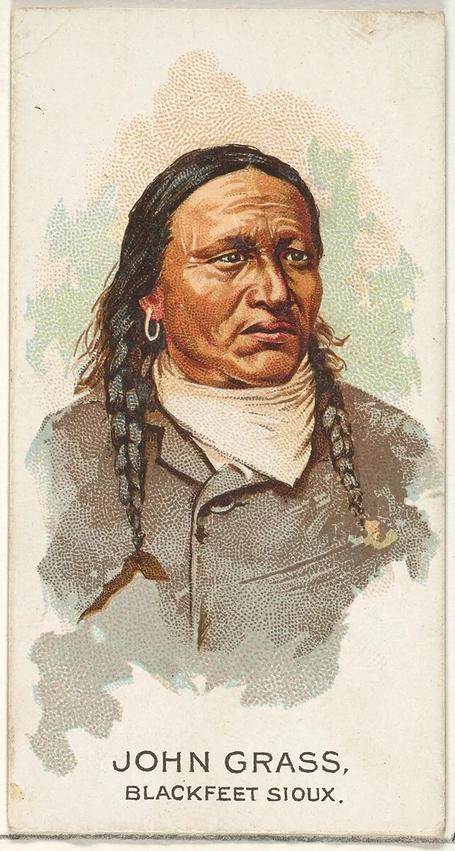 John Grass, Blackfeet Sioux, from the American Indian Chiefs series (N2) for Allen & Ginter Cigarettes Brands — Allen & Ginter