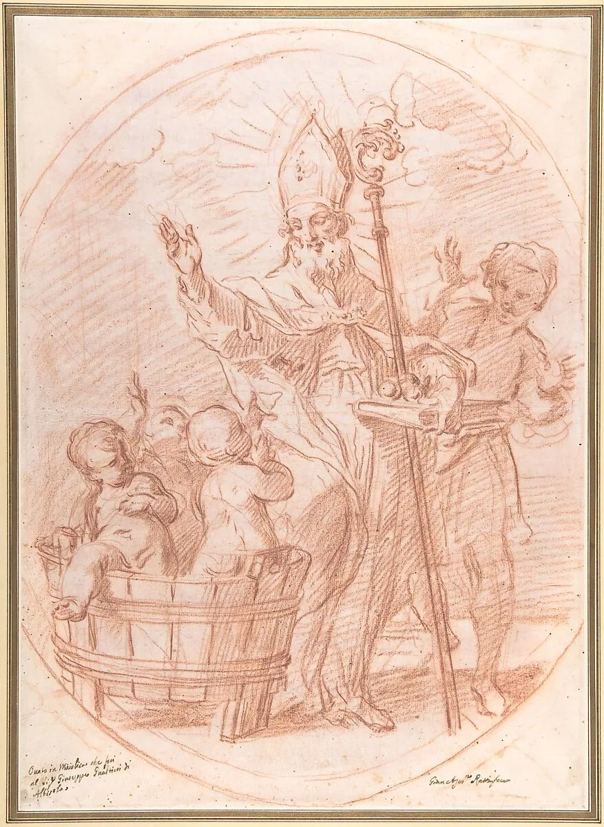 Saint Nicholas of Bari Resuscitating Three Children Discovered in a Tub of Brine — Giovanni Agostino Ratti
