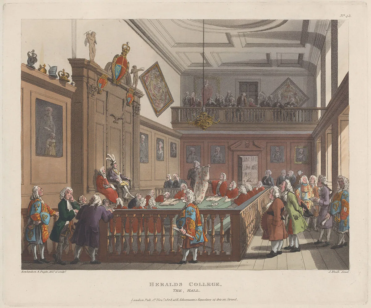 Herald's College, The Hall — Rudolph Ackermann, London|Thomas Rowlandson|Auguste Charles Pugin|John Bluck