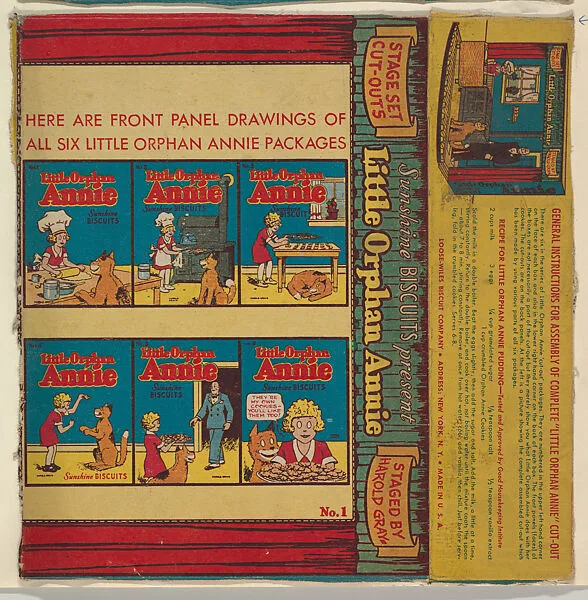 Little Orphan Annie, No. 1, back packaging from the Paper Dolls series (D95) issued by Loose-Wilkes Biscuit Company — Loose-Wiles Biscuit Company|Harold Gray