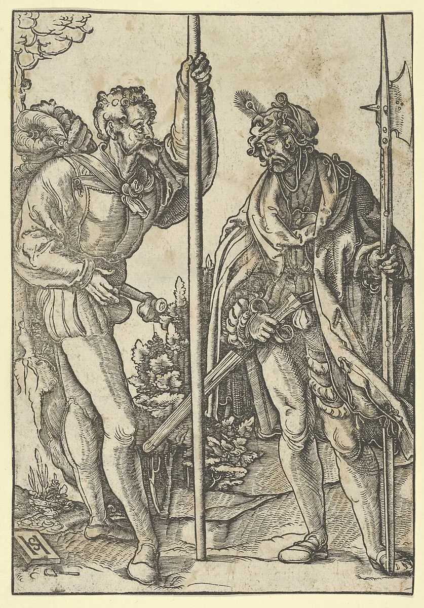 Two Soldiers with Lance and Halberd Conversing — Hans Schäufelein