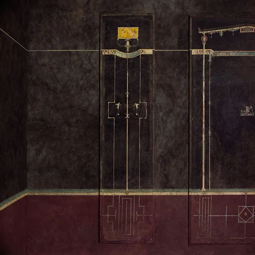 Wall painting on black ground: Egyptianizing scene and pair of swans, from the imperial villa at Boscotrecase