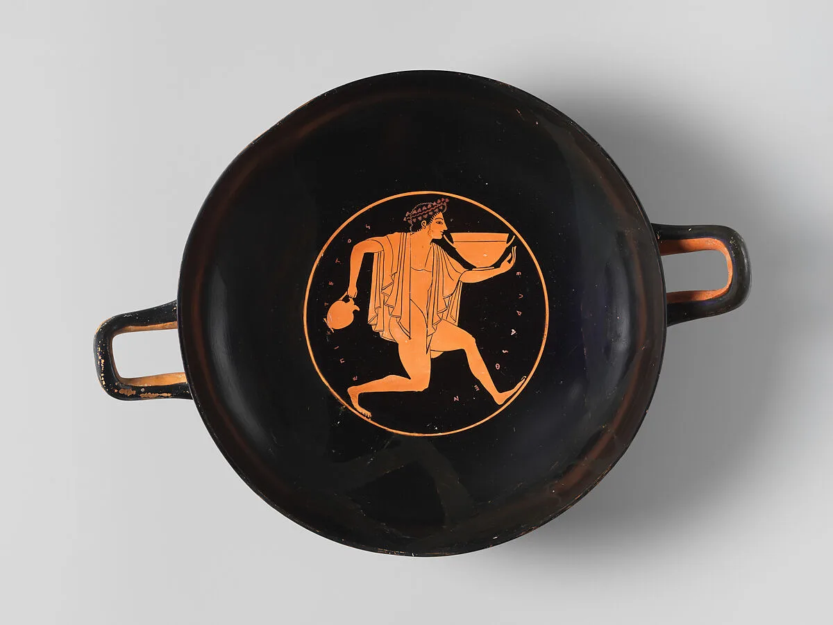 Terracotta kylix (drinking cup) — Epiktetos