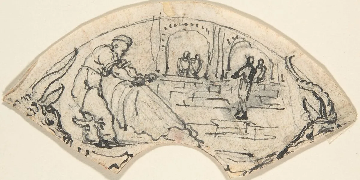 Design for a Cup(?) with a Man Putting up a Net — Anonymous, German, 19th century