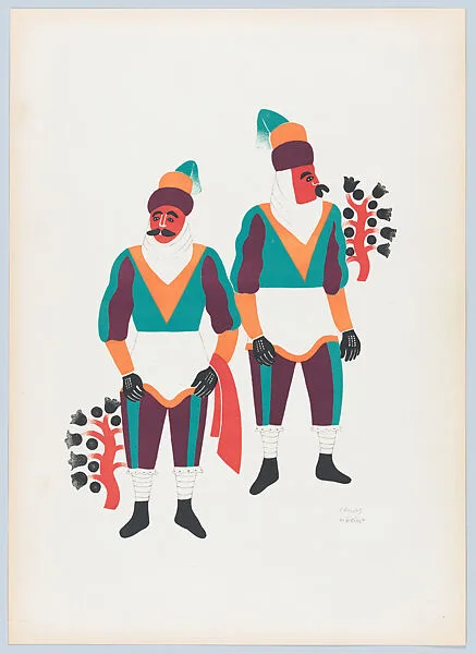 Two men from Ocotoxco dressed as moors, from the portfolio 'Carnival in Mexico' — Carlos Mérida|Talleres Gráficos de la Nación, Mexico, D.F.